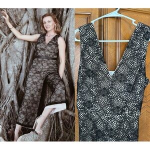 NSR Black Floral Lace Jumpsuit Sleeveless Nude Lined Cropped Jumpsuit Size S